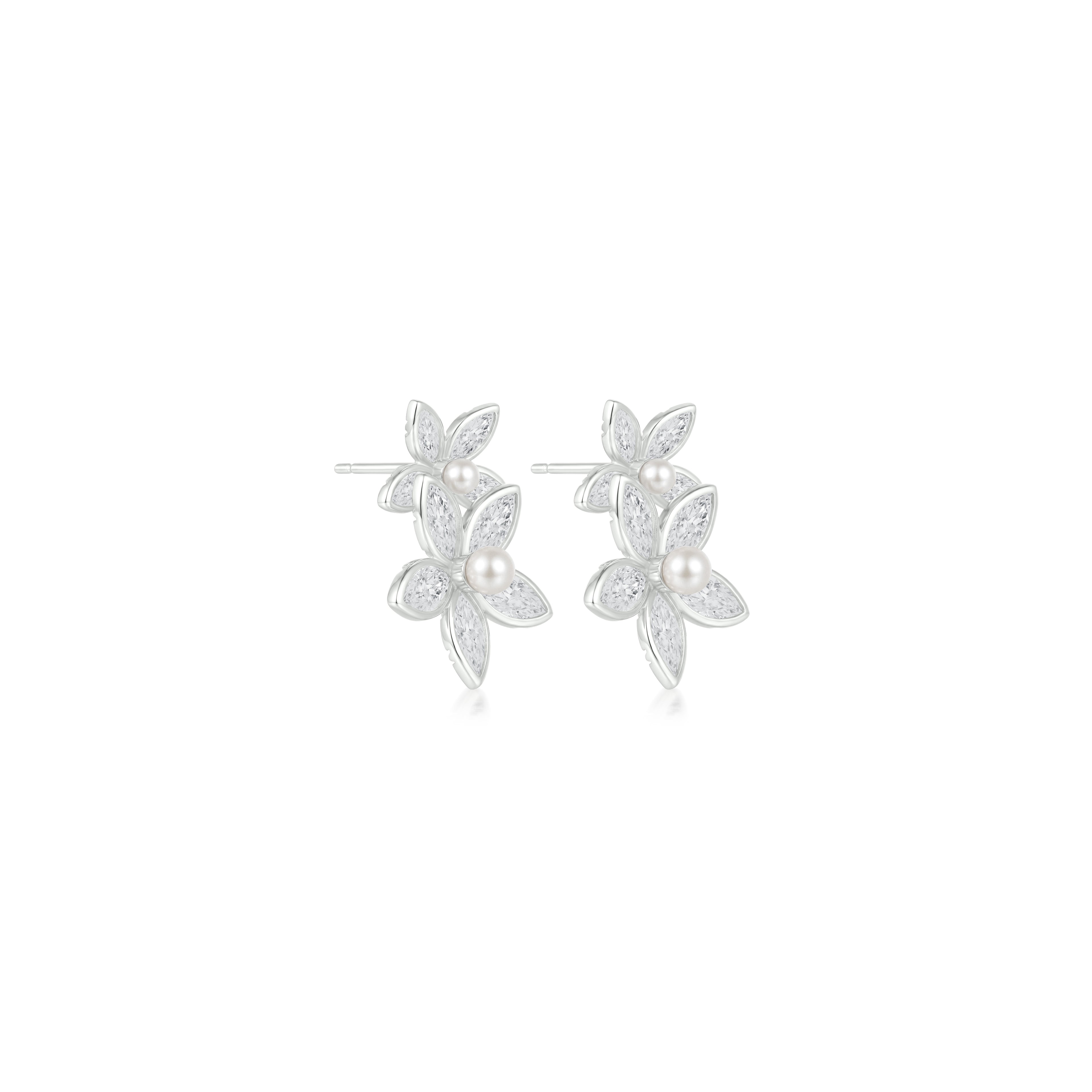 Double Bloom Pearl Earrings