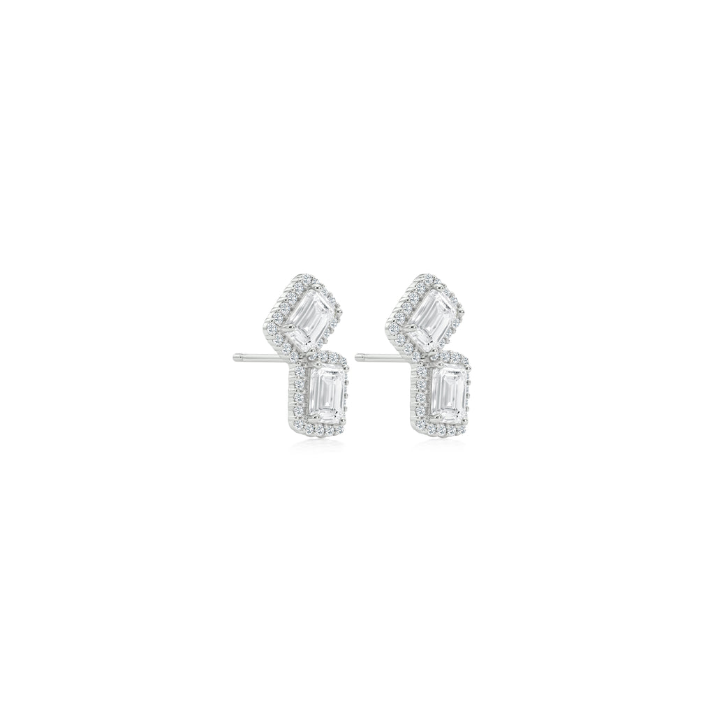 Double Emerald Halo Studs