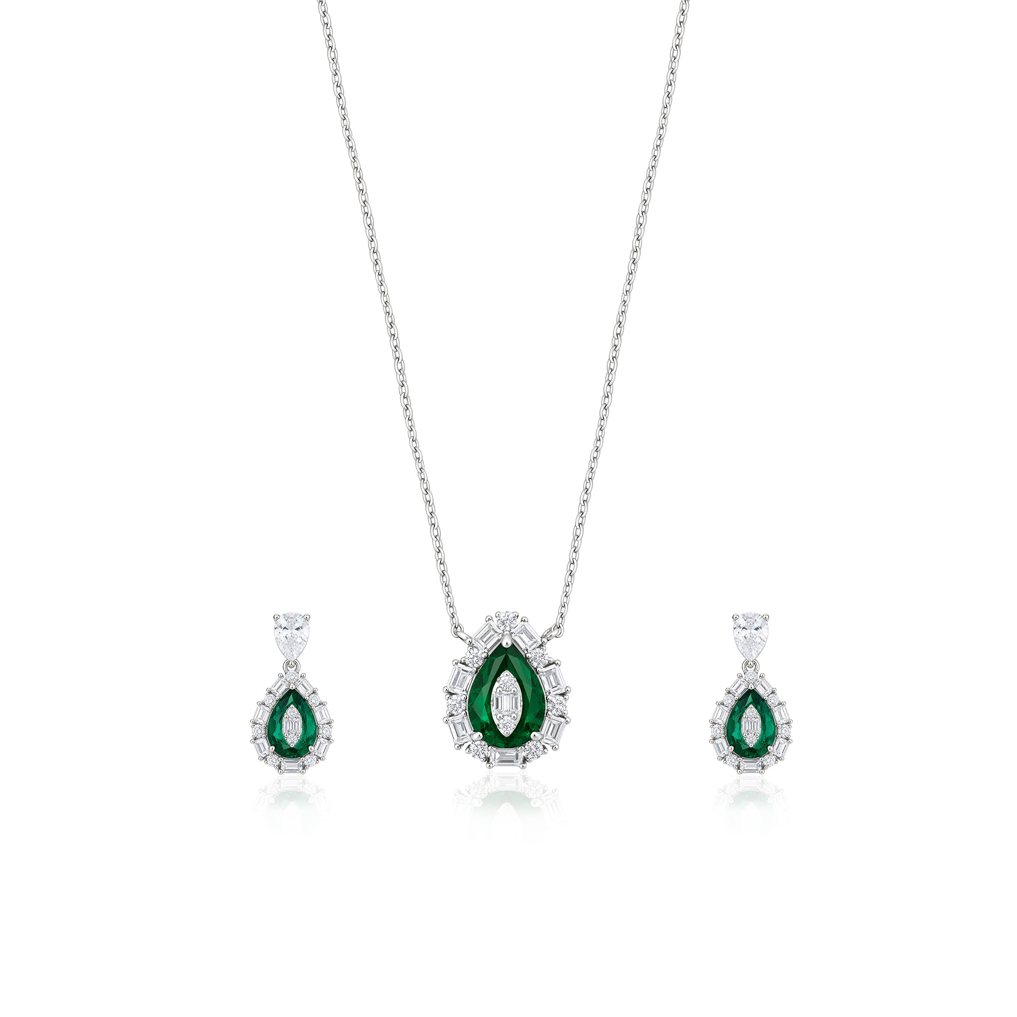 Emerald Teardrop Necklace Set