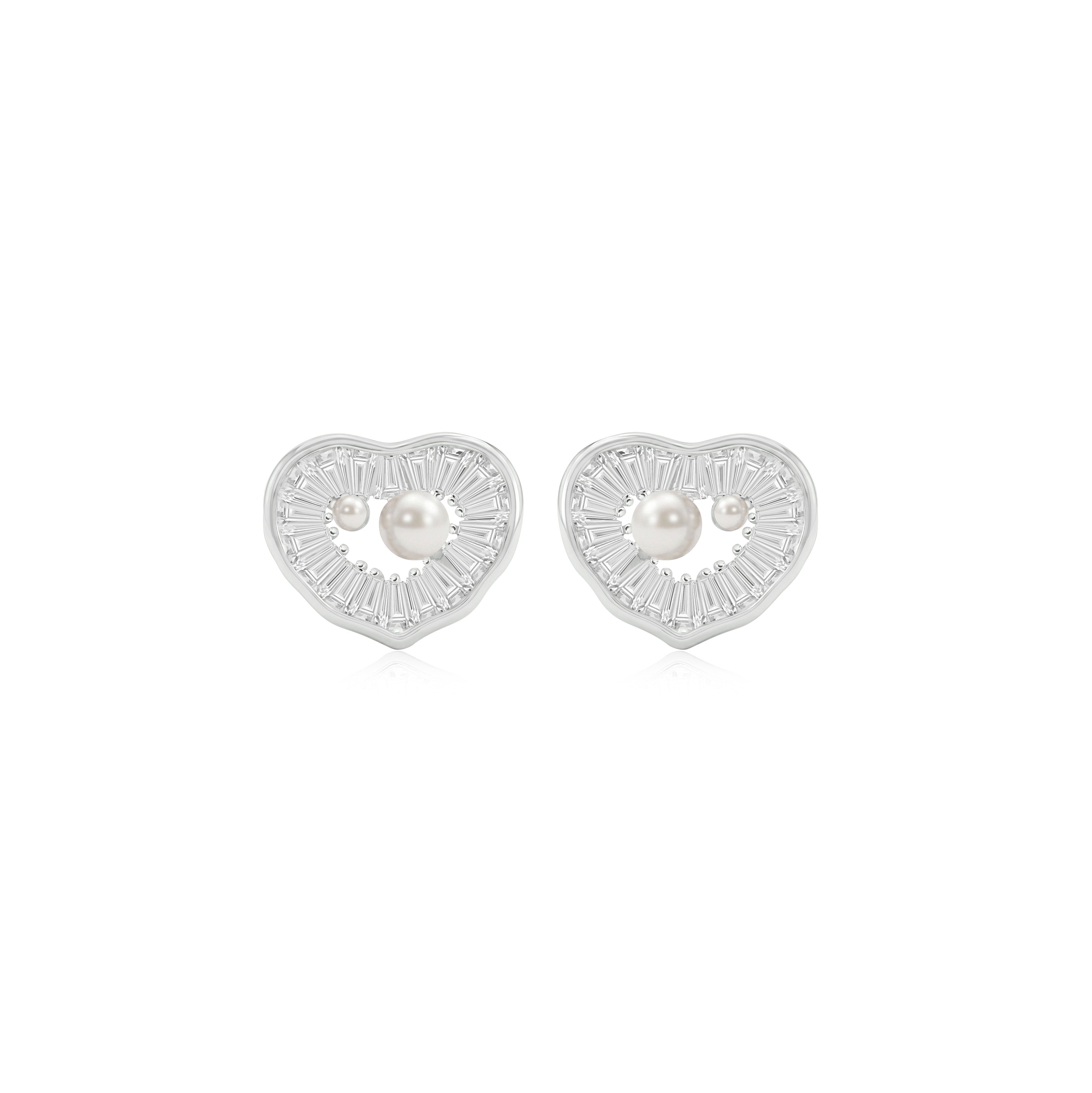 Heart Baguette Pearl Studs