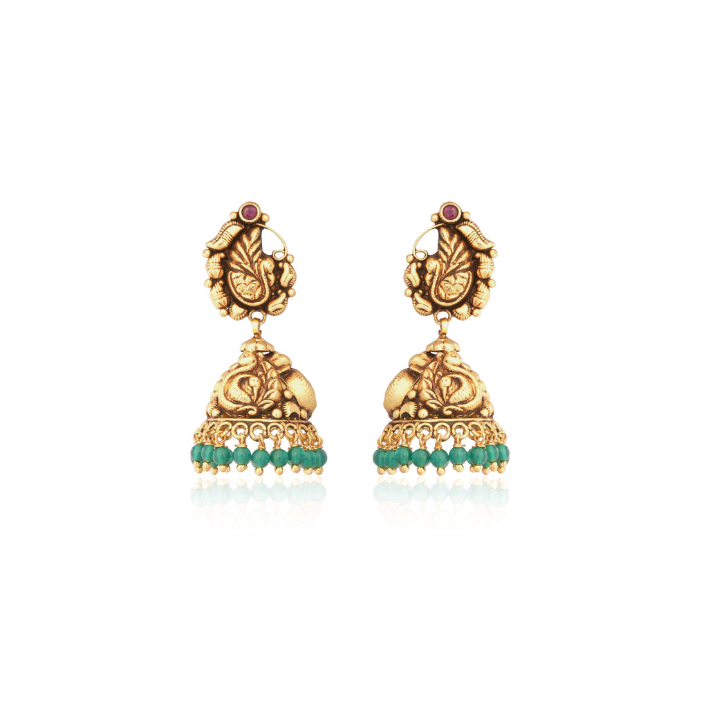 Mayura Emerald Jhumka Earrings