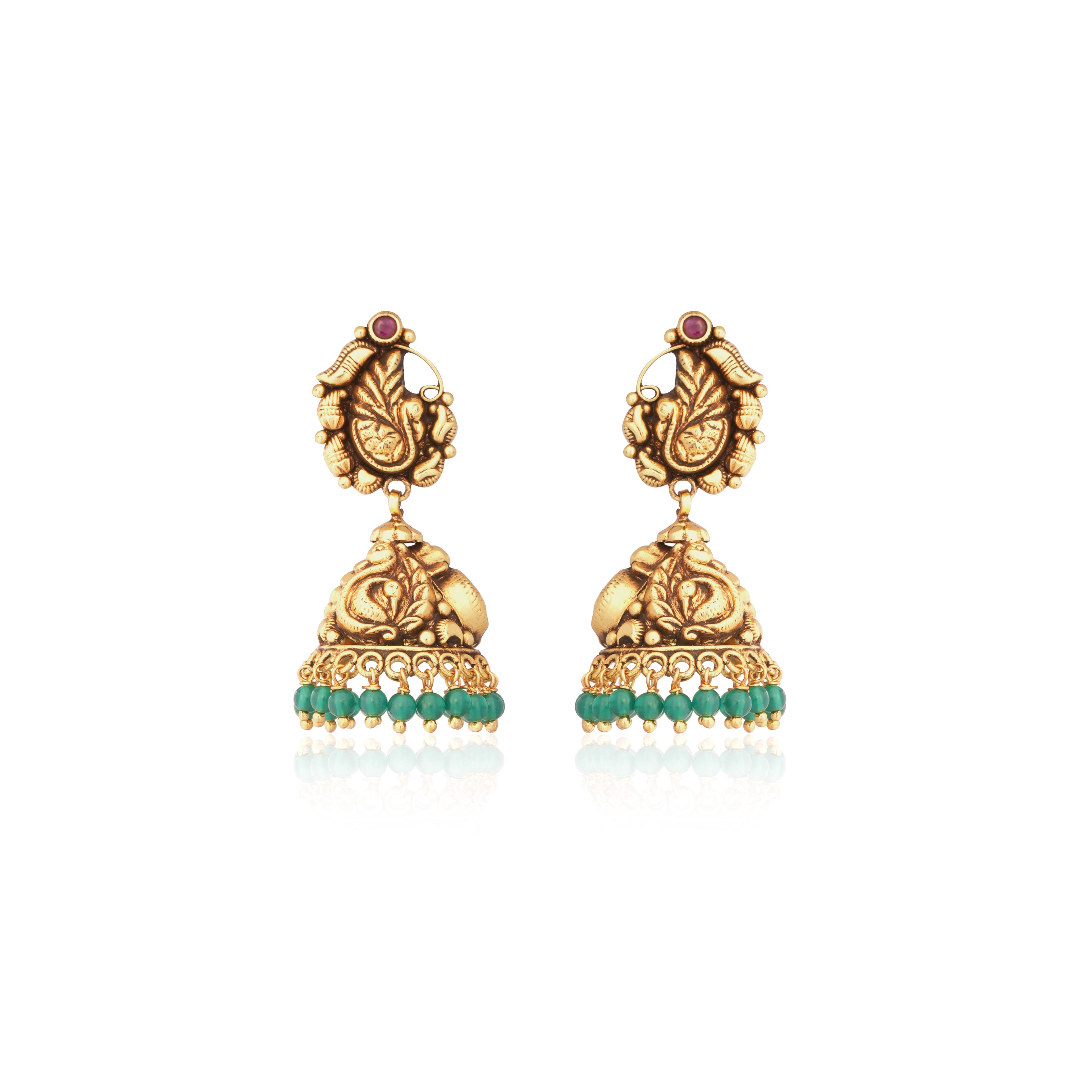 Mayura Emerald Jhumka Earrings