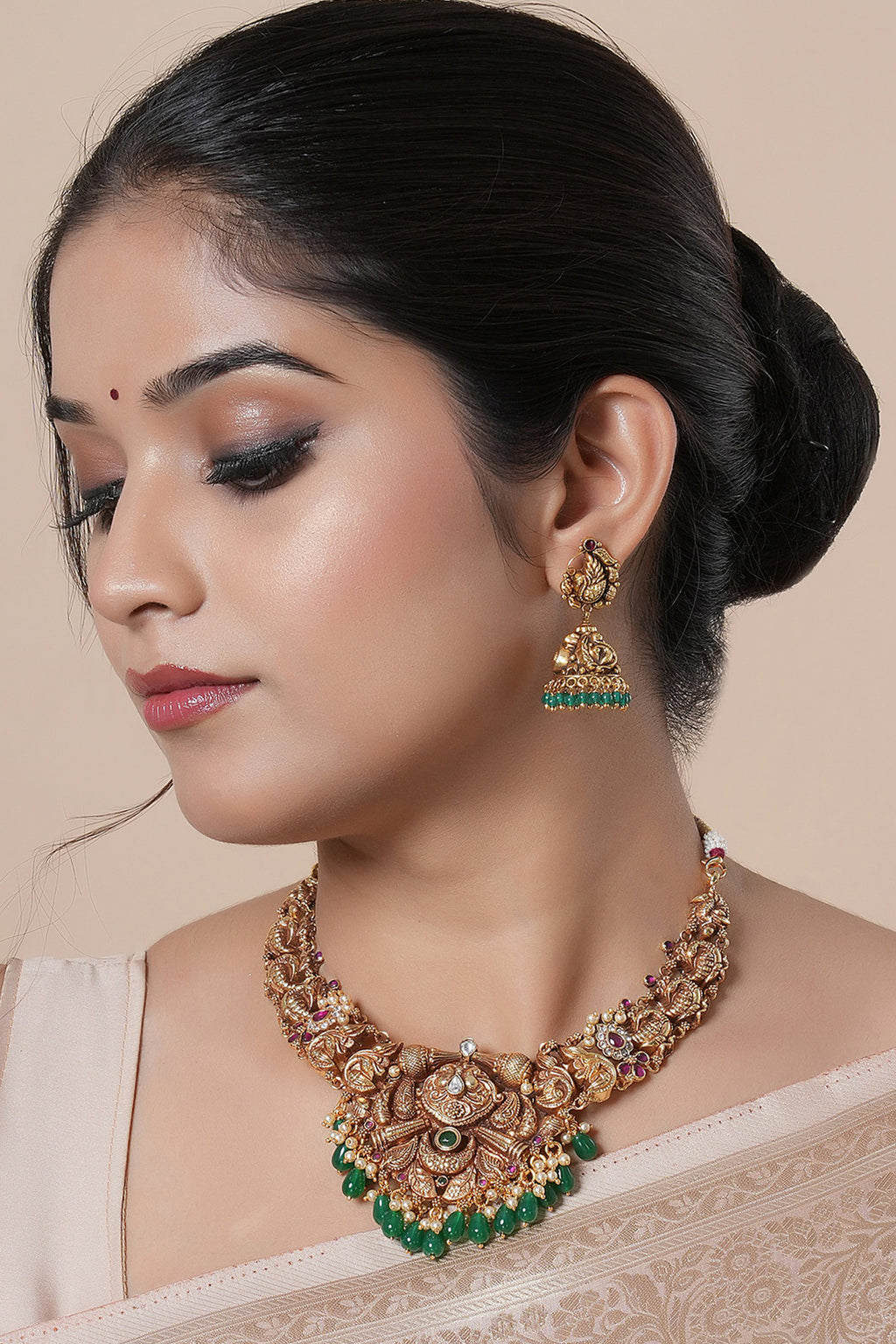 Mayura Emerald Jhumka Earrings