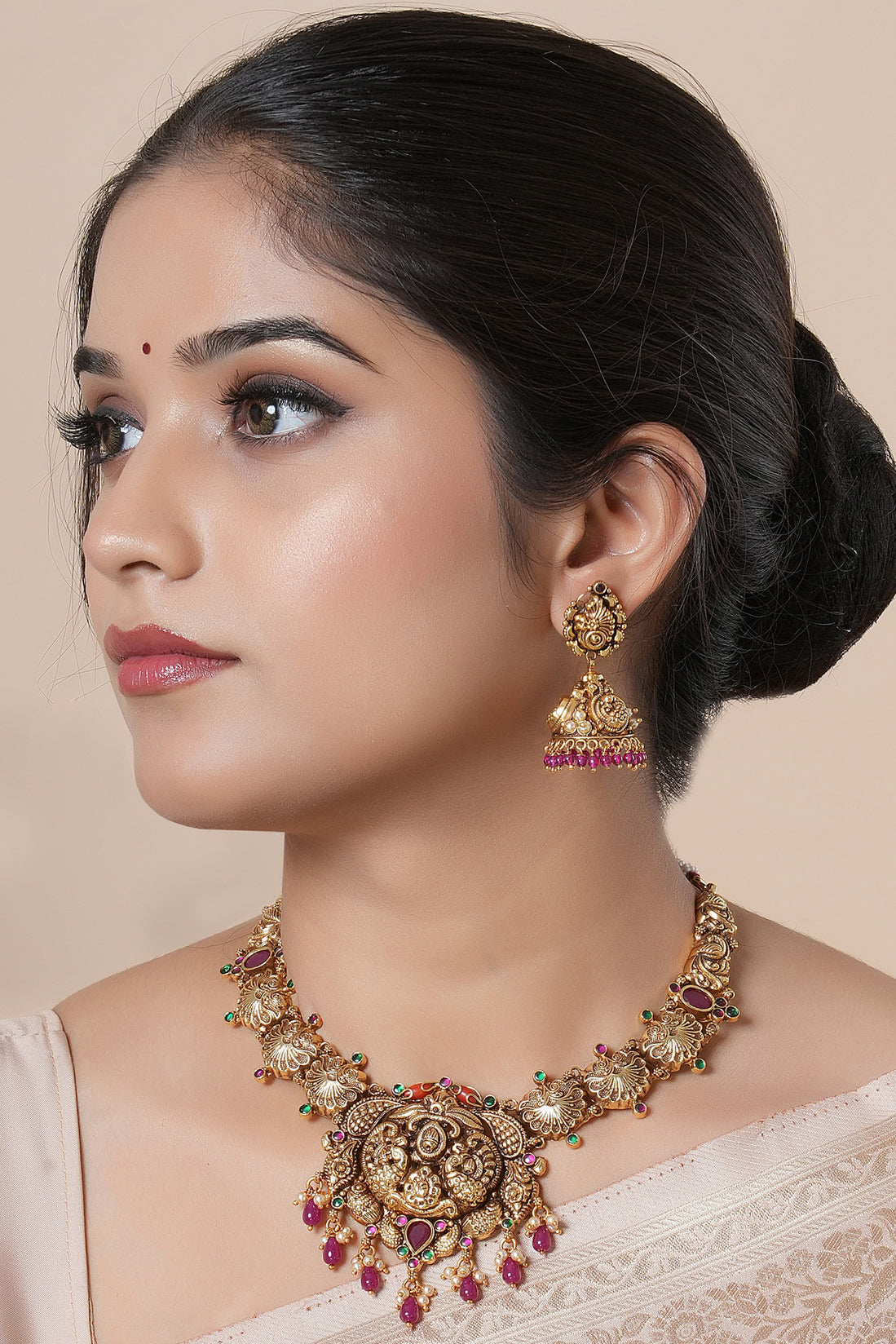 Mayura Ruby Jhumka Earrings