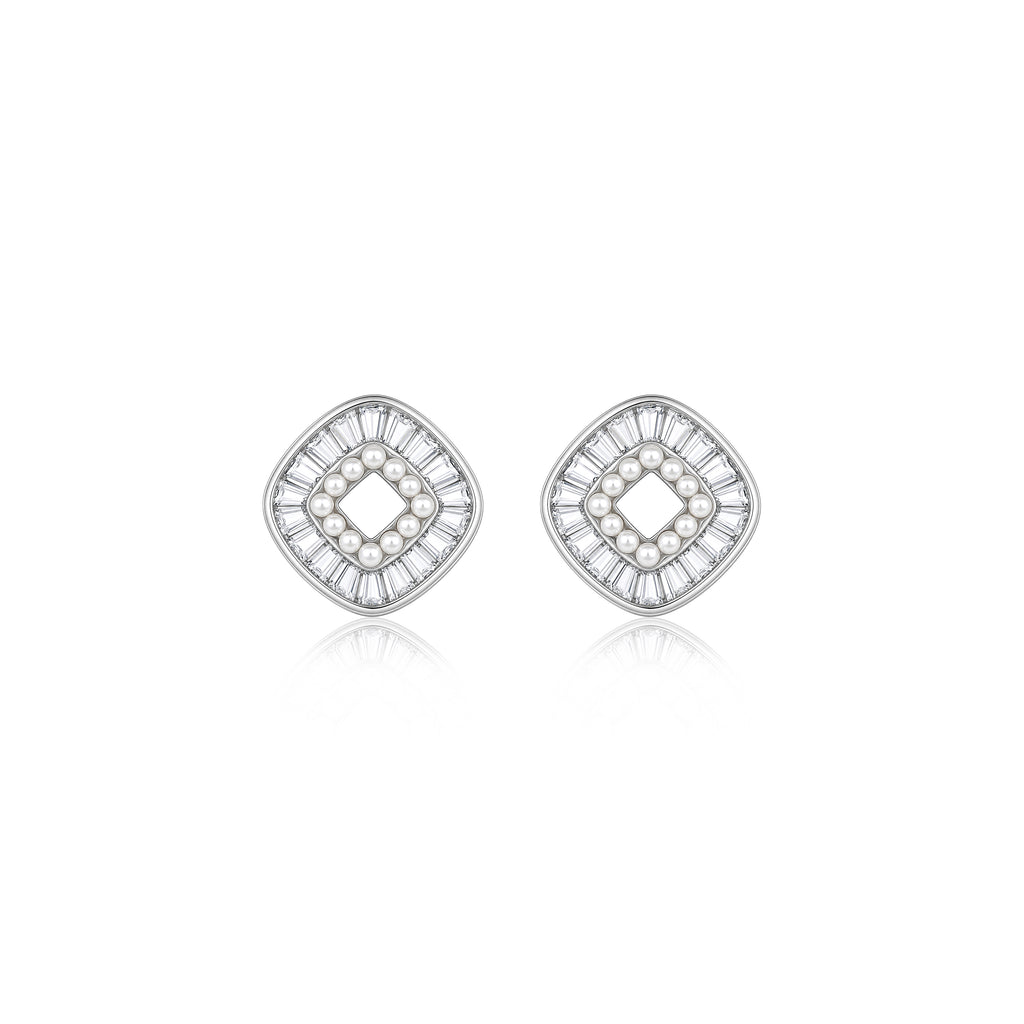 Pearl & Baguette Square Studs