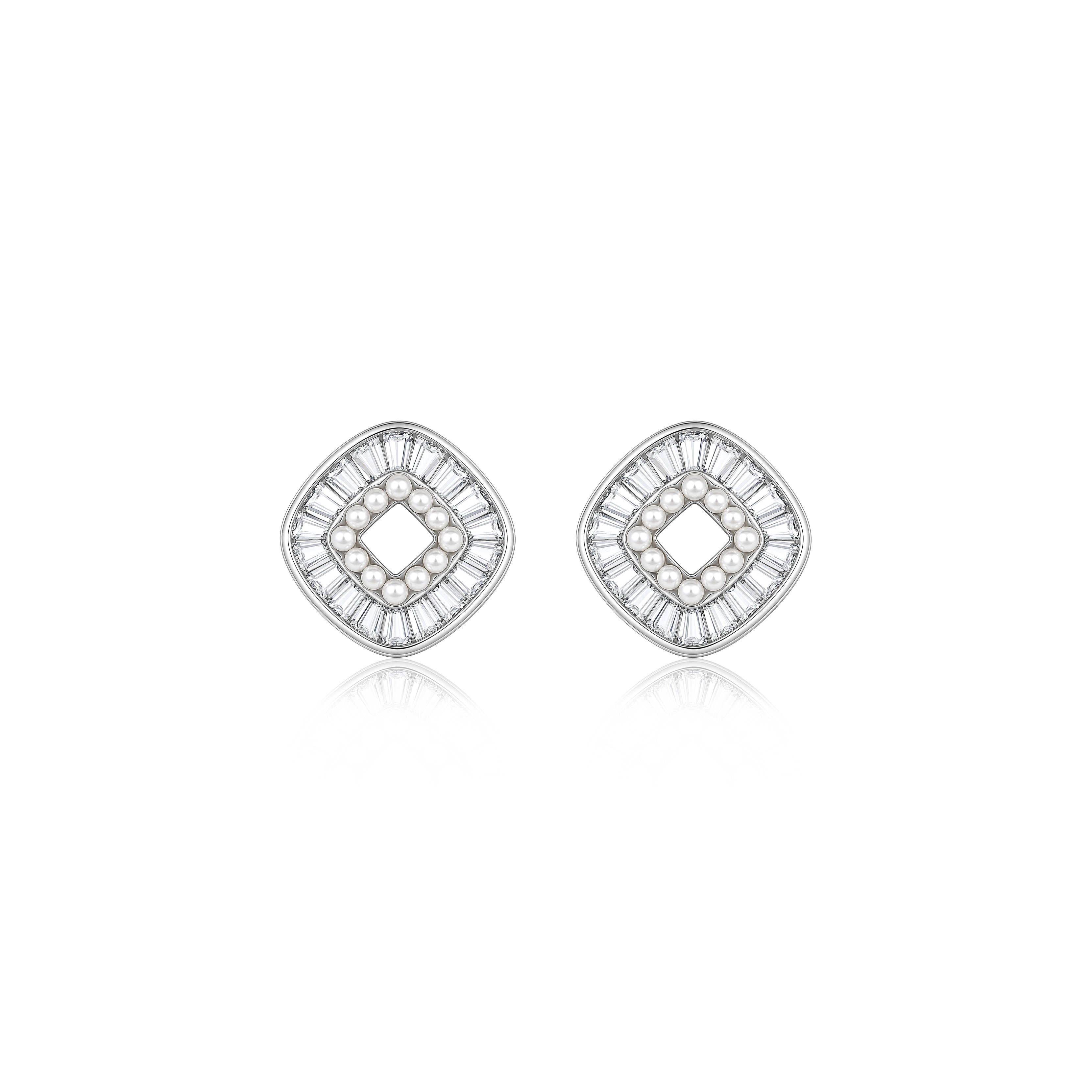 Pearl & Baguette Square Studs