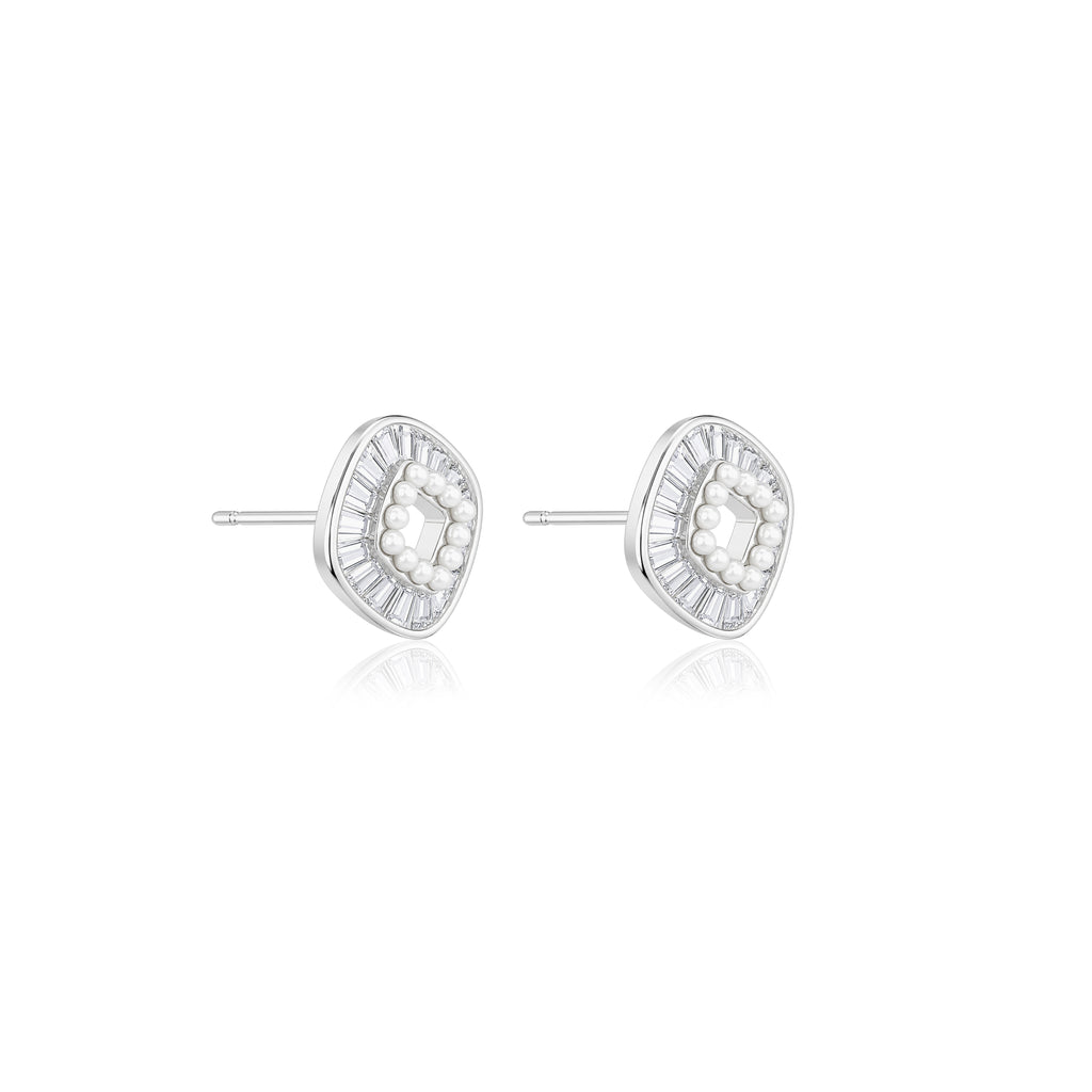 Pearl & Baguette Square Studs