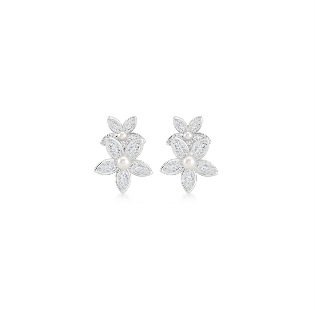 Double Bloom Pearl Earrings