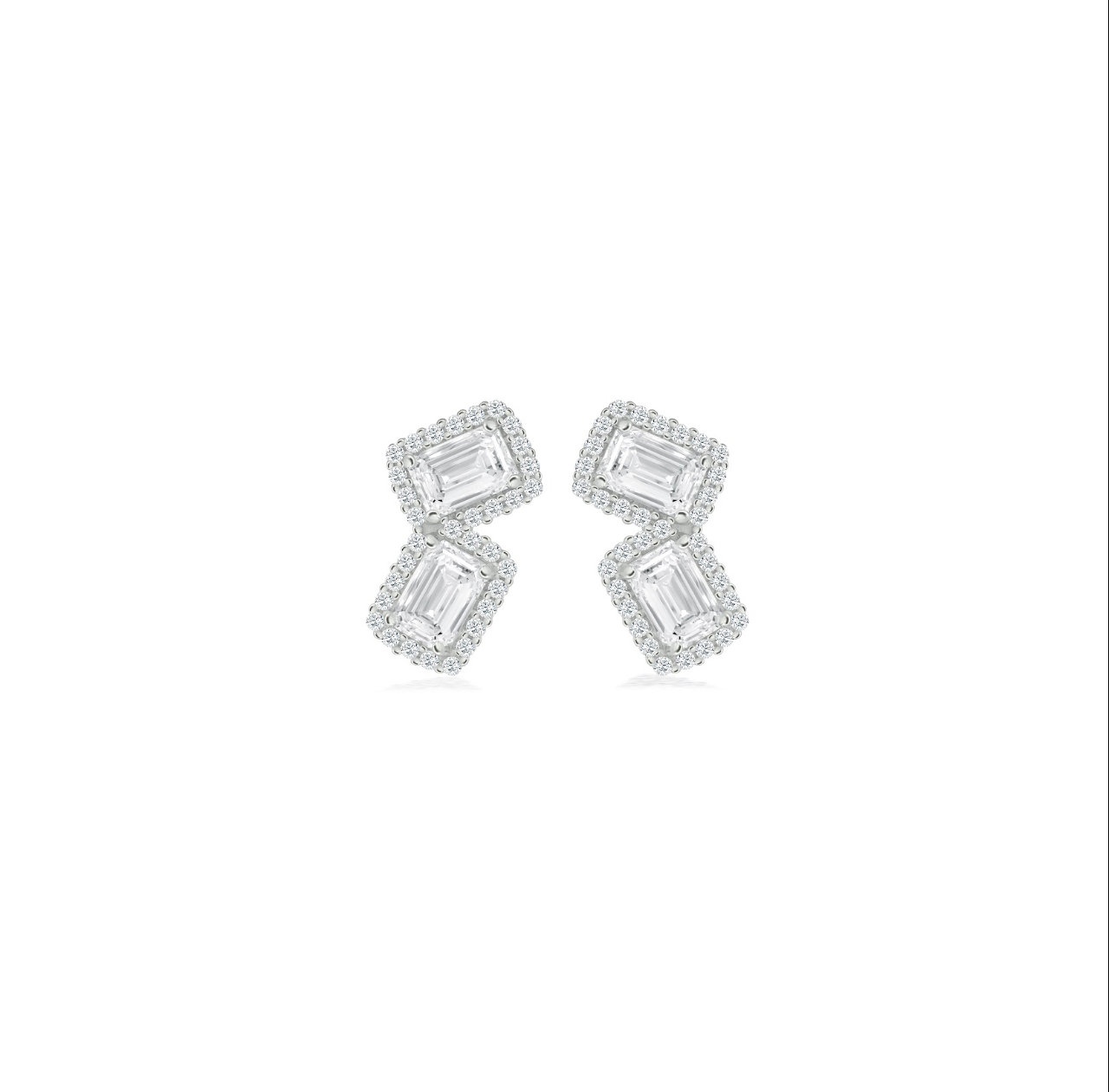 Double Emerald Halo Studs